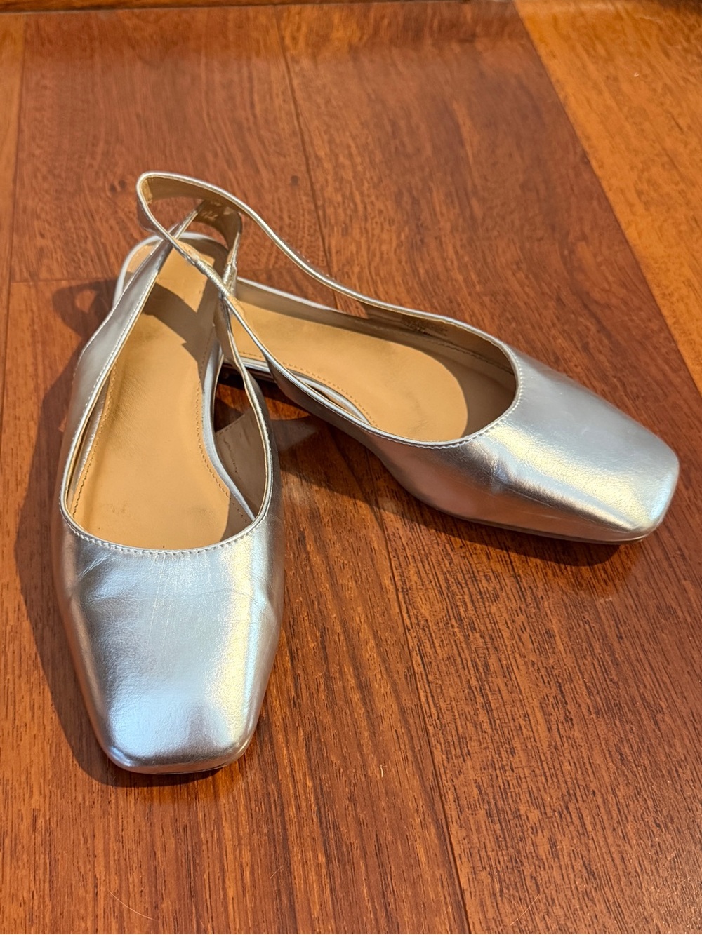 Silver Slingback Square-Toe Flats